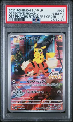 2023 POKEMON JAPANESE SV-P PROMO #098 DETECTIVE PIKACHU PSA 10 - Image 1