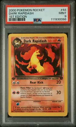 PSA MINT 9 2000 POKEMON ROCKET #44 DARK RAPIDASH 1ST EDITION - Image 1