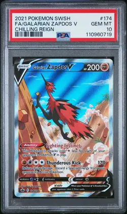 2021 POKEMON SWORD & SHIELD CHILLING REIGN #174 GALARIAN ZAPDOS V PSA 10 - Image 1