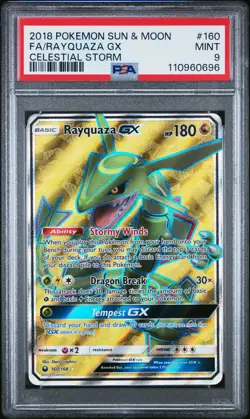 2018 POKEMON SUN & MOON CELESTIAL STORM #160 FULL ART/RAYQUAZA GX PSA 9 - Image 1