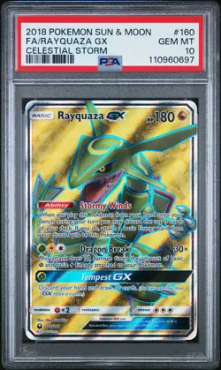 2018 POKEMON SUN & MOON CELESTIAL STORM #160 FULL ART/RAYQUAZA GX PSA 10 - Image 1