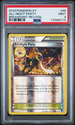 2016 POKEMON XY BREAKPOINT #96 ALL-NIGHT PARTY (UMBREON) REVERSE HOLO PSA 9 - Image 1