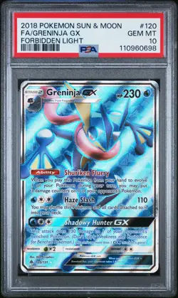 2018 POKEMON SUN & MOON FORBIDDEN LIGHT #120 FULL ART/GRENINJA GX PSA 10 - Image 1