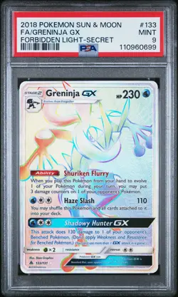 2018 POKEMON SUN & MOON FORBIDDEN LIGHT SECRET #133 FULL ART/GRENINJA GX PSA 9 - Image 1