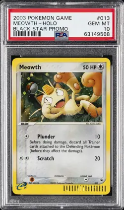 2003 POKEMON BLACK STAR PROMO #013 MEOWTH-HOLO PSA 10 - Image 1