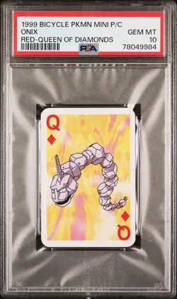1999 Pokemon Onix Mini Playing Card Poker Bicycle Q Diamonds PSA 10 Gem Mint - Image 1