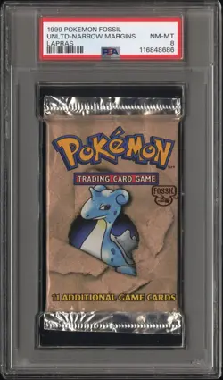 1999 POKEMON FOSSIL PACK UNLIMITED-NARROW MARGINS-LAPRAS FOIL PSA 8 - Image 1