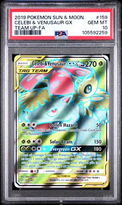 2019 POKEMON SUN & MOON TEAM UP #159 FULL ART/CELEBI & VENUSAUR GX PSA 10 - Image 1