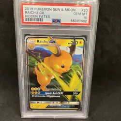 2019 Pokemon Sun and Moon Hidden Fates Raichu GX #20 PSA 10 Gem Mt - Image 1