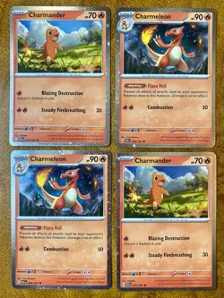 Charmeleon 008/091 Charmander 007/091 (Cosmos Holo) Paldean Fates Pokemon (4) - Image 1