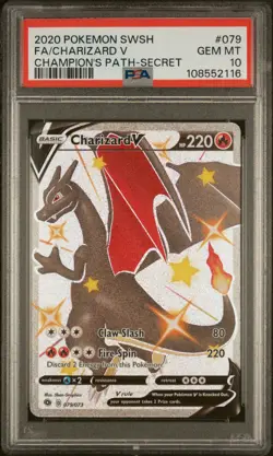 2020 POKEMON SWORD & SHIELD CHAMP'S PATH SECRET #079 FULL ART/CHARIZARD V PSA 10 - Image 1