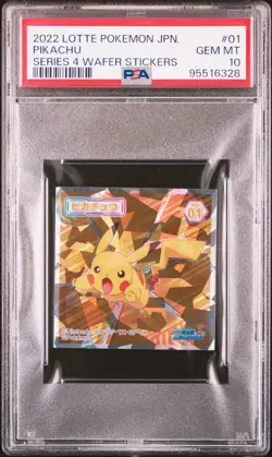 2022 LOTTE POKEMON JPN SER 4 WAFER STICKERS #01 PIKACHU PSA 10 - Image 1