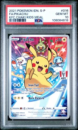 2021 POKEMON INDONESIAN S PROMO KFC CHAKI KIDS MEAL FULL ART/PIKACHU PSA 10 - Image 1