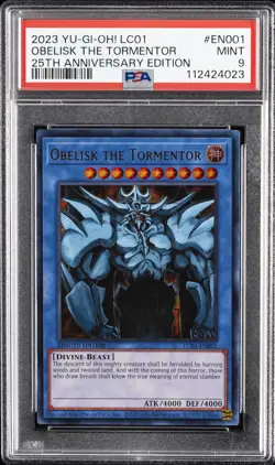 2023 YU-GI-OH! LC01-LEGEND COLL: 25TH ANV ED #EN001 OBELISK THE TORMENTOR PSA 9 - Image 1