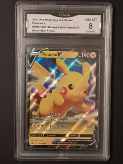 2021 Pokemon - Pikachu V SWSH061 - GMA NM-MT 8 - Shining Fates Black Star Promo - Image 1