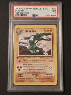 PSA 7- 2001- Donphan- 1st Edition- Rare- Neo Genesis- #21/111- Pokemon- Graded- - Image 1