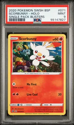 2020 POKEMON SWSH BLACK STAR PROMO SINGLE PACK BLISTERS SCORBUNNY-HOLO PSA 9 - Image 1