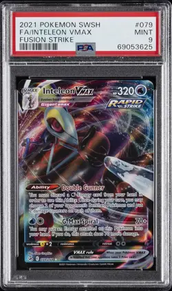 2021 POKEMON SWORD & SHIELD FUSION STRIKE #079 FULL ART/INTELEON VMAX PSA 9 - Image 1