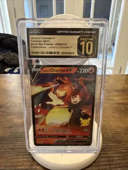 CGC 10 Pristine Pokemon Celebrations Lance’s Charizard V Promo Card SWSH133 - Image 1