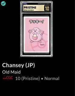 2019 Pokemon Playing Card Old Maid Chansey, Perfect CGC 10 Pristine, Japanese - Image 1