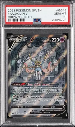 2023 POKEMON SWORD & SHIELD CROWN ZENITH #GG48 FULL ART/ZACIAN V PSA 10 - Image 1