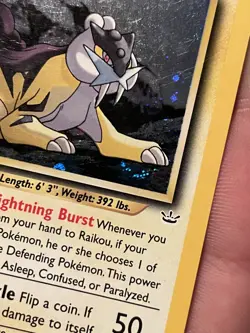 Pokemon TCG Neo Revelation 2001 Raikou 13/64 Unlimited Holo PAW SWIRL! 🐾🌀 - Image 2