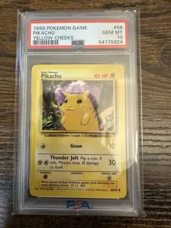 1999 POKEMON GAME BASE SET #58 PIKACHU YELLOW CHEEKS PSA 10 GEM MINT - Image 1