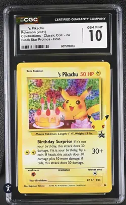 Pokemon Celebrations Birthday Pikachu - 24 black star promos CGC GEM MINT 10 - Image 1