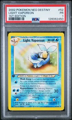 PSA 1 Light Vaporeon 1st Edition Neo Destiny 52/105 2002 Pokemon WoTC PR - Image 1