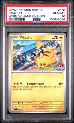 2024 POKEMON SVP EN-SV BLACK STAR PROMO WORLD CHAMPIONSHIPS #190 PIKACHU PSA 10 - Image 1
