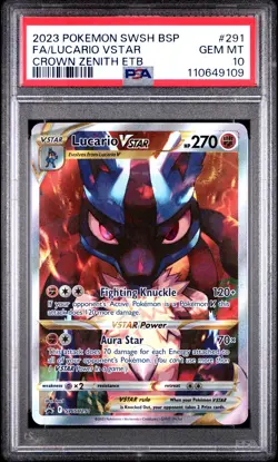 2023 POKEMON SWSH BLACK STAR PROMO #291 FULL ART/LUCARIO VSTAR PSA 10 - Image 1