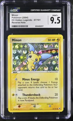CGC 9.5 MINT+ Minun 2004 EX Hidden Legends 67/101 Reverse Holo Pokemon Card - Image 1