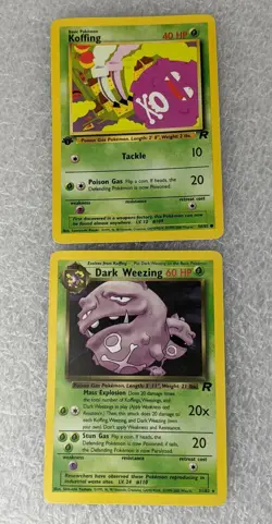 2 Pokemon Cards Non-Holo Dark Weezing & 1st Edition Team Rocket Koffing English - Image 3