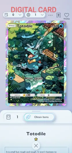 Pokemon Pocket Mobile Game Wisdom Of Sea And Sky Set Totodile ☆Rare Digital Card - Image 1