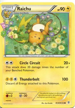 Pokemon TCG XY Generations Radiant Collection Common Card RC9 Raichu - Image 1