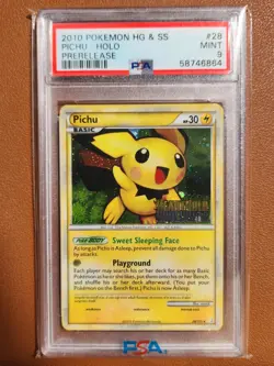 Pichu HeartGold & SoulSilver Prerelease Holo Rare Promo #28 PSA 9 Mint Pokemon - Image 1