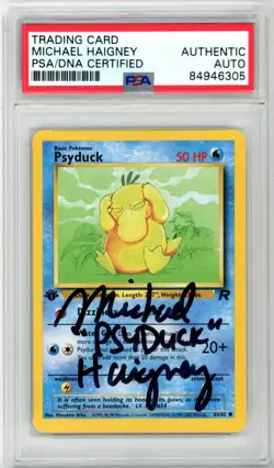 PSA Signed Michael Haigney Pokemon TCG Psyduck 65/82 1st Edition team rocket - Image 1