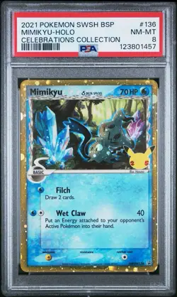 2021 POKEMON SWSH BSP CELEBRATIONS #136 MIMIKYU DELTA SPECIES PSA 8 - Image 1