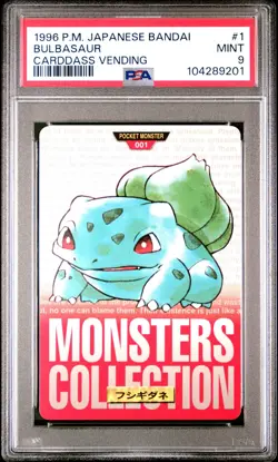 1996 POKEMON JPN BANDAI CARDDASS VENDING #1 BULBASAUR PSA 9 - Image 1