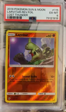 PSA 6 2018 Pokemon Sun & Moon Larvitar Rev.Foil Lost Thunder 115/214 - Image 1