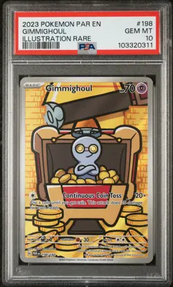 2023 POKEMON PAR EN-PARADOX RIFT ILLUSTRATION RARE #198 GIMMIGHOUL PSA 10 - Image 1