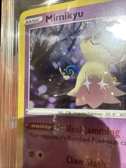 2020 Pokemon SWSH Mighty Mysterious Tin Mimikyu Holo Cosmos W/HD Swirl AGS 9 - Image 2