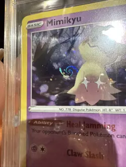 2020 Pokemon SWSH Mighty Mysterious Tin Mimikyu Holo Cosmos W/HD Swirl AGS 9 - Image 3