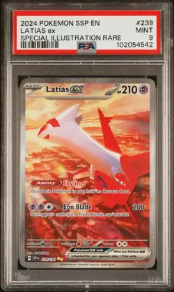2024 POKEMON SSP EN-SURGING SPARKS SPECIAL ILLUSTRATION RARE LATIAS EX PSA 9 - Image 1