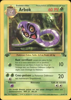 2000 Pokemon FRENCH 1st Edition Fossil Arbok 31/62 EX 1 - Image 1