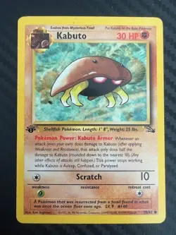 Pokemon TCG Fossil Set 1st Edition Kabuto 50/62 Vintage LP/MP - Image 1