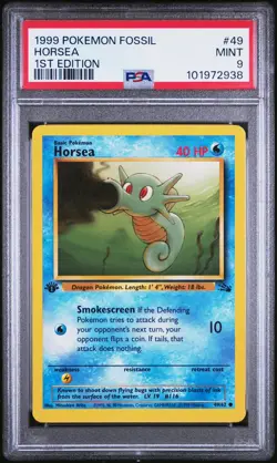 1999 POKEMON FOSSIL 1ST ED #49 HORSEA PSA 9 - Image 1