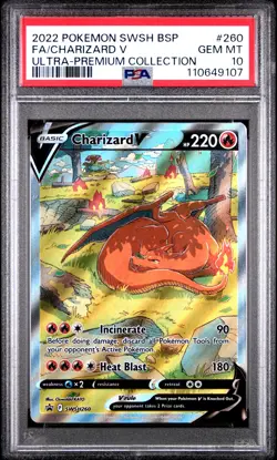 2022 POKEMON SWSH BLACK STAR PROMO #260 FULL ART/CHARIZARD V PSA 10 - Image 1