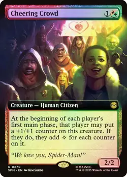 NM Extended Art Foil Cheering Crowd, MTG, Marvel's Spider-Man, Magic, 270 - Image 1
