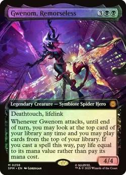 NM Extended Art Foil Gwenom, Remorseless, MTG, Marvel's Spider-Man, Magic, 256 - Image 1